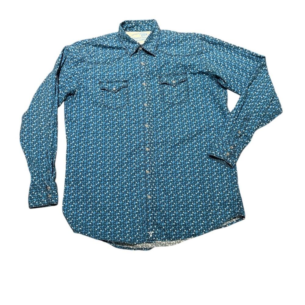 Wrangler 20X Competition Men's XLT Blue Geometric Pearl Snap Western Shirt